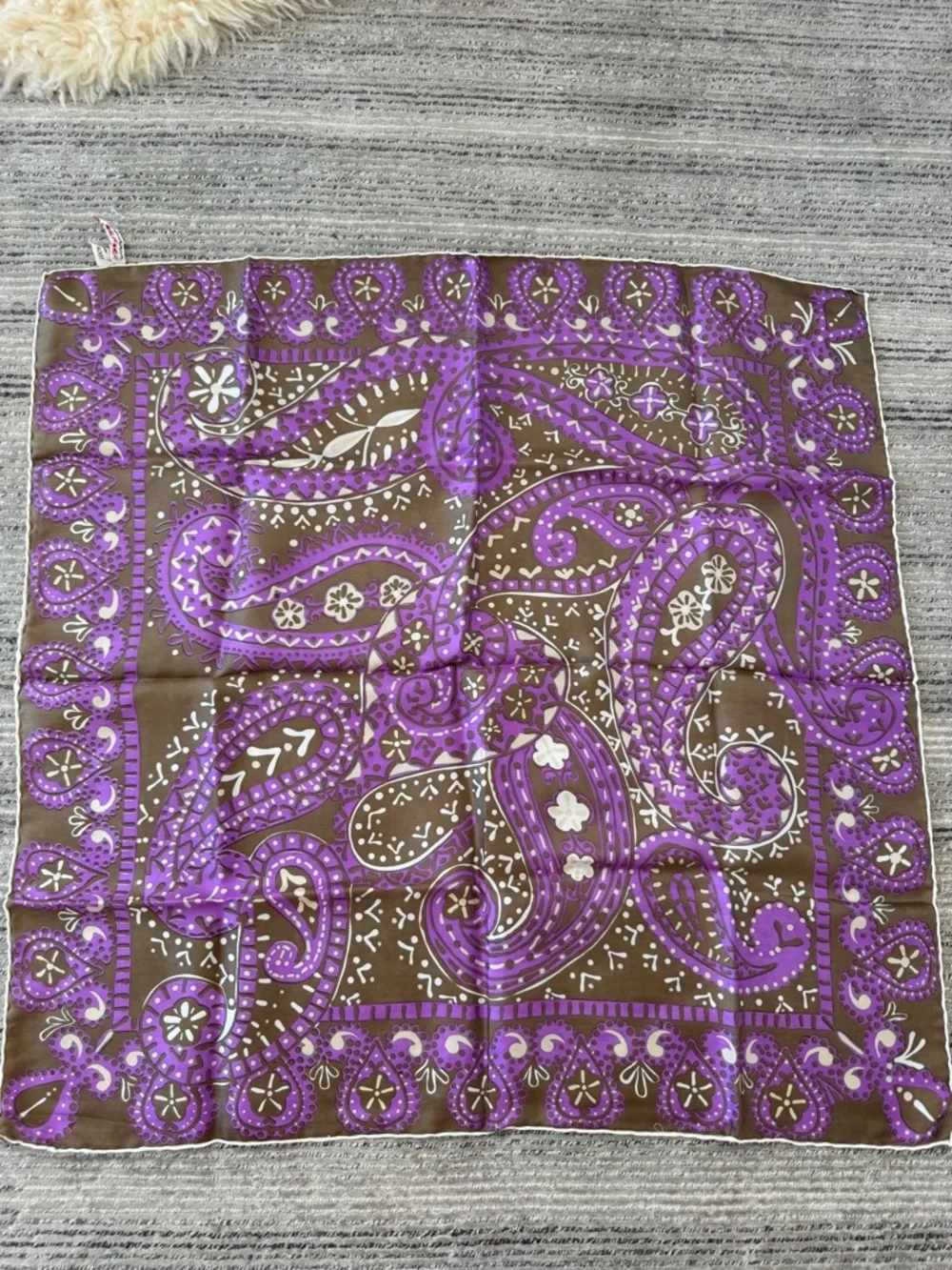 Peck & Peck Purple and Brown Paisley Square Scarf